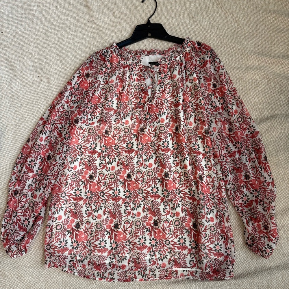Talbots Red and White Floral Peasant Blouse